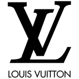 Louis Vuitton logo with black letters on a white background