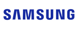 Samsung logo in blue on a white background